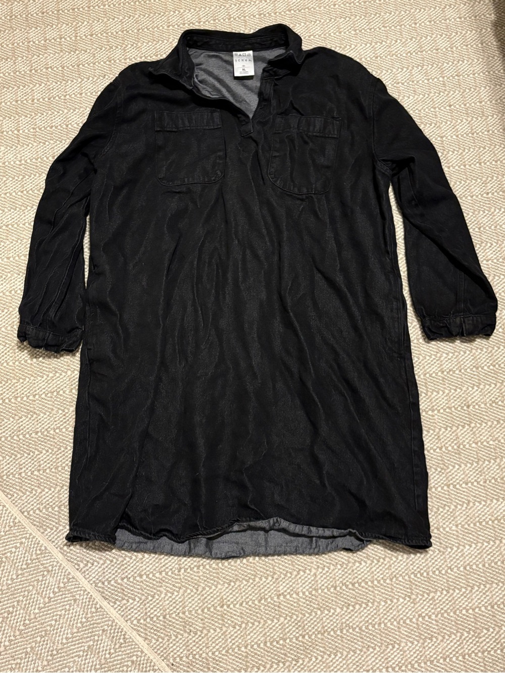 Black Long-Sleeve Denim Dress